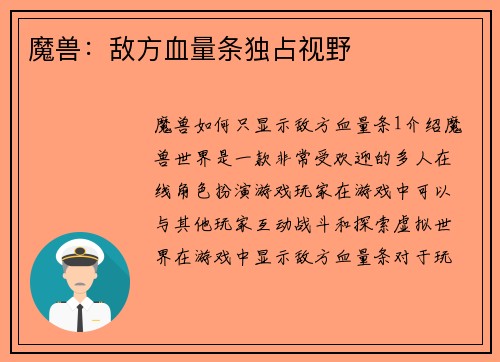 魔兽：敌方血量条独占视野